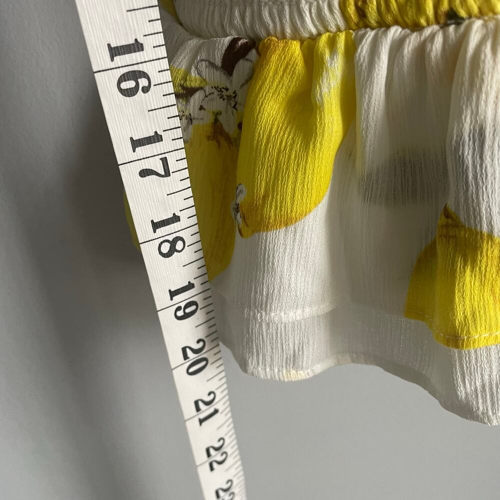 Aqua White Yellow Peplum Tank Top Smocked Lemons Novelty Prep Summer Vacation M - Picture 5 of 6